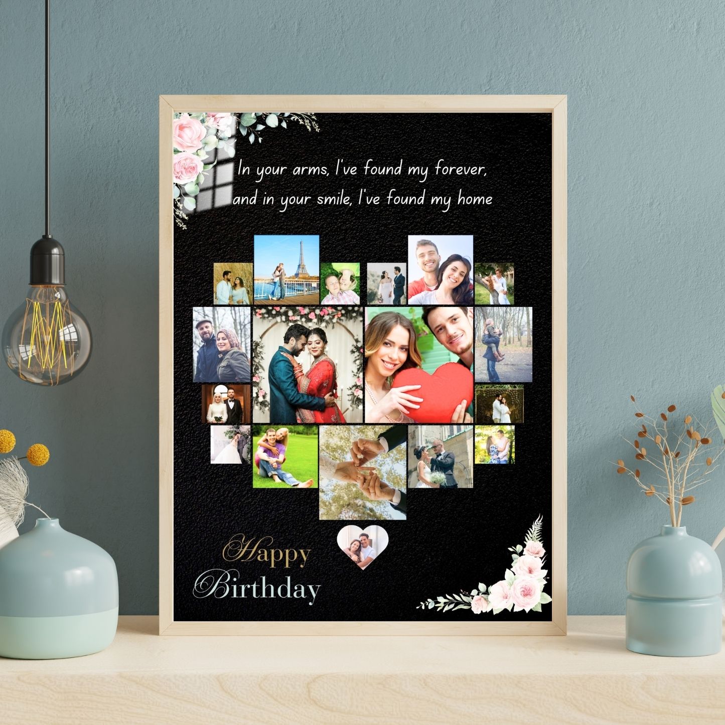 Happy Birthday Heart Shape Customize Photo Frame