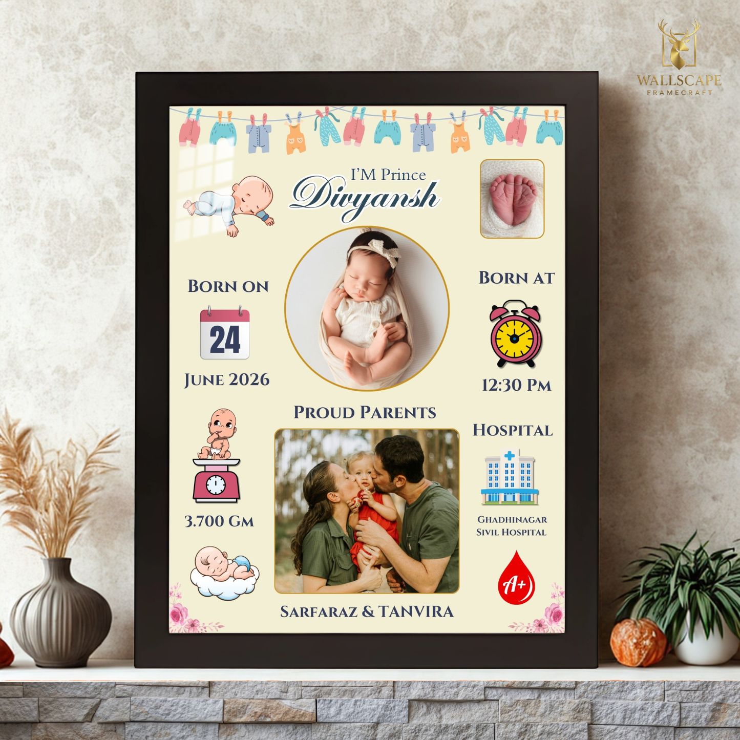 Personalized NewBorn Baby birth Details Customize Photo Frame