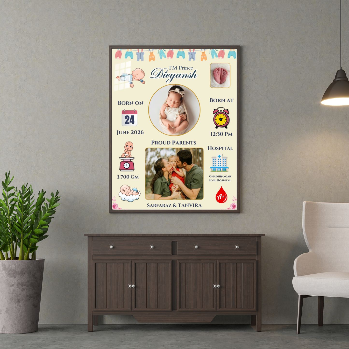 Personalized NewBorn Baby birth Details Customize Photo Frame