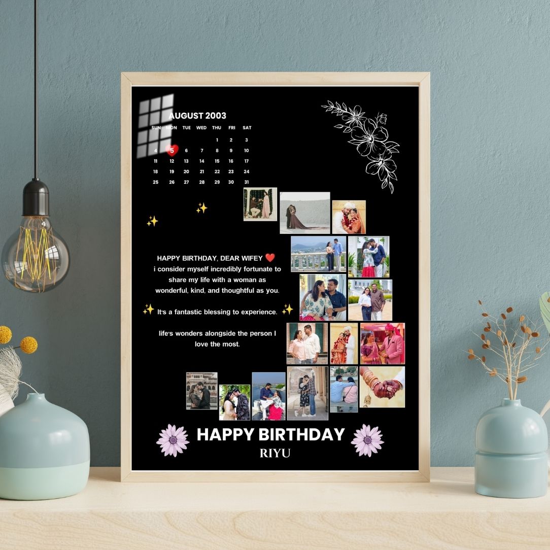 Birthday Photo Collage Frame with Custom Calendar