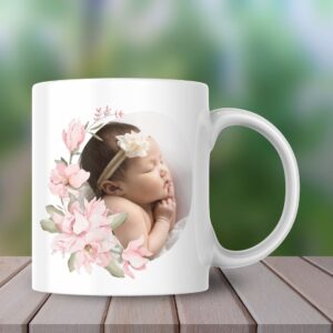 Personalized Floral Baby Photo Mug Custom Keepsake