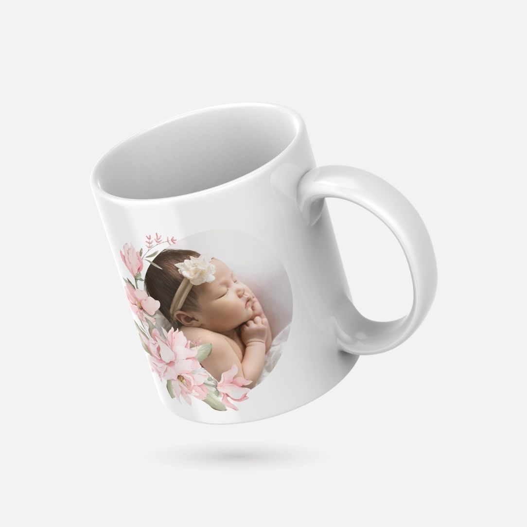 Personalized Floral Baby Photo Mug Custom Keepsake