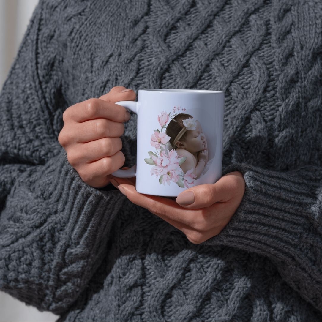 Personalized Floral Baby Photo Mug Custom Keepsake