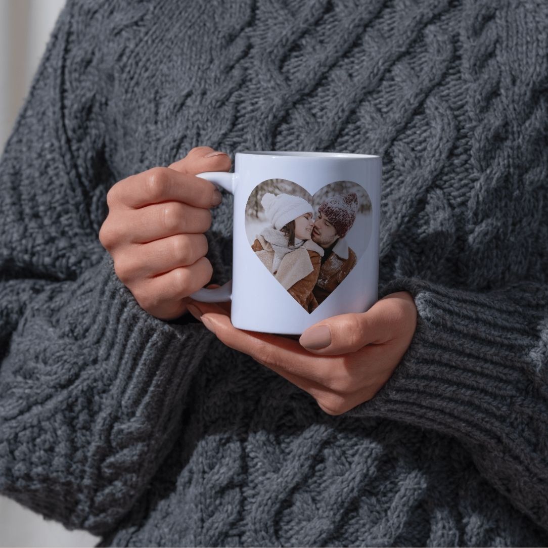 Heart Shape Couple Photo Custom Coffee Cup